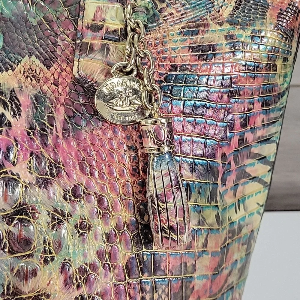 Brahmin Multi-Color Animal Print Croc-Embossed Leather Tote Shoulder Bag - Picture 3 of 16